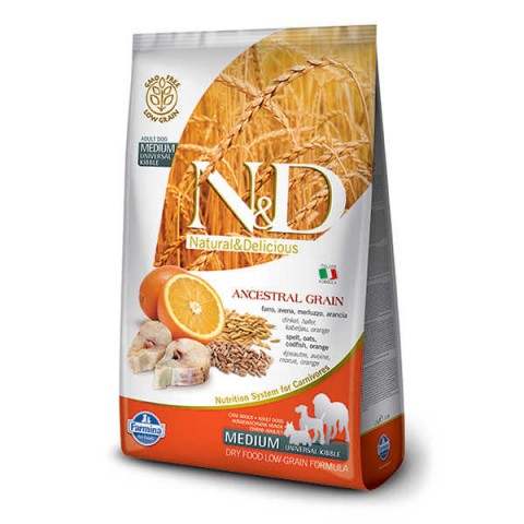 ND Düşük Tahıllı Morina Balık Portakal Orta Irk Köpek Maması 2,5 Kg