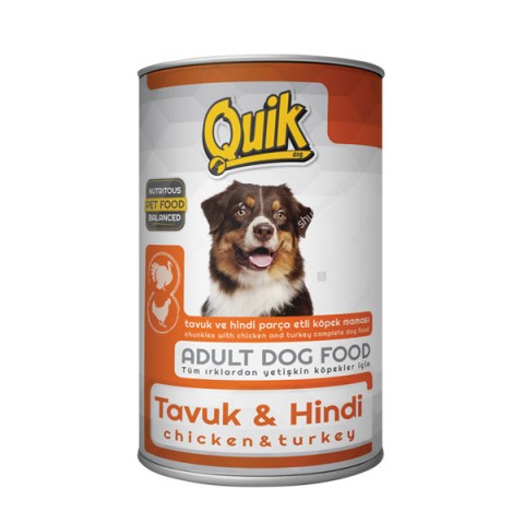 Quik Adult Tavuk ve Hindi Etli Yetişkin Köpek Konservesi 415 Gr 24 adet