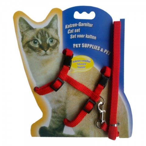Dr. Sacchi Katzen 099-10 Kedi Gezdirme Seti Kırmızı (Uzatma+Göğüs Tasması)